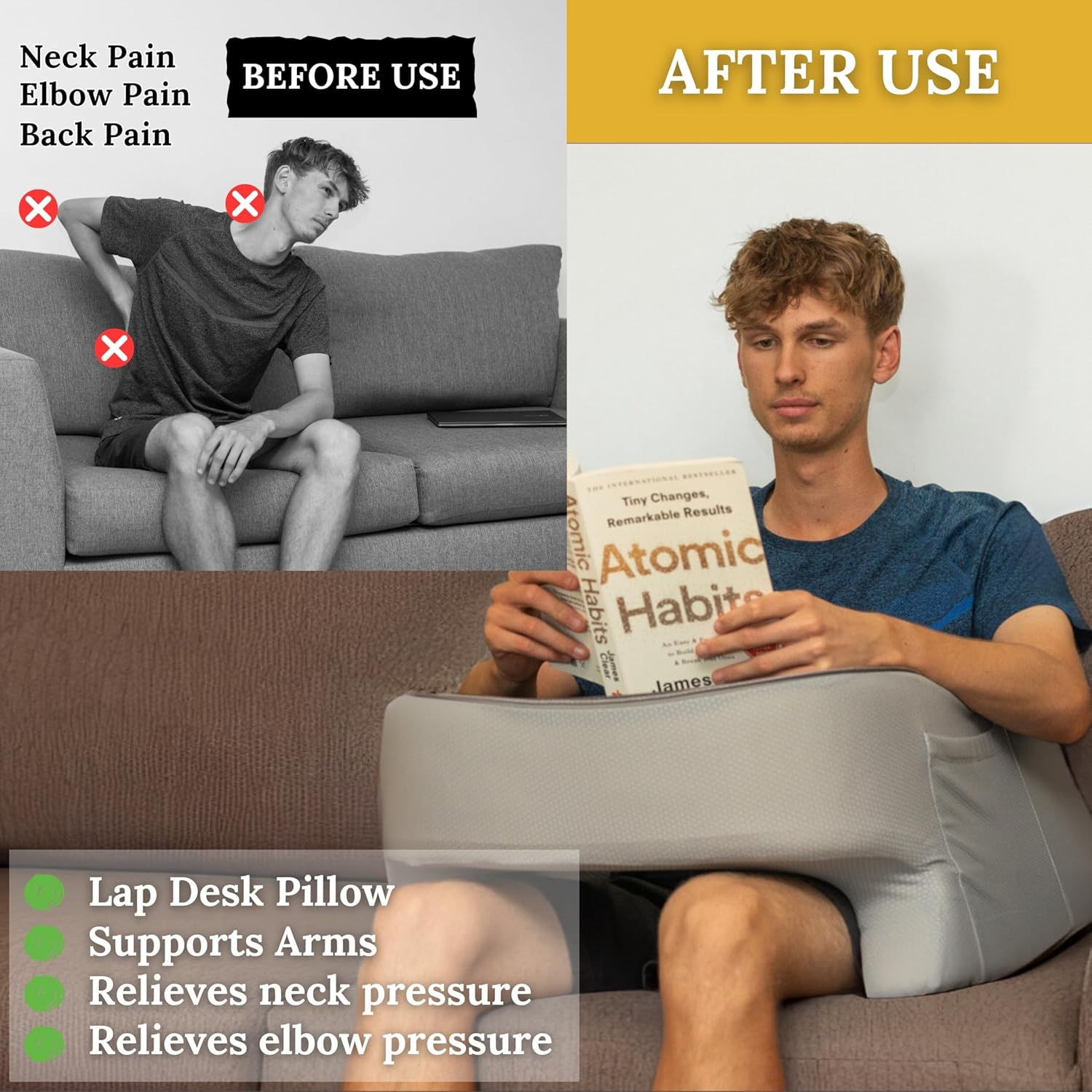 Lap Desk Pillow - Gaming Pillow, Reading Pillow, Laptop Desk for Bed, Couch Desk, Luxurious Lap Pillow Desk Supports Arms Shoulders Neck, Memory Foam image number 5