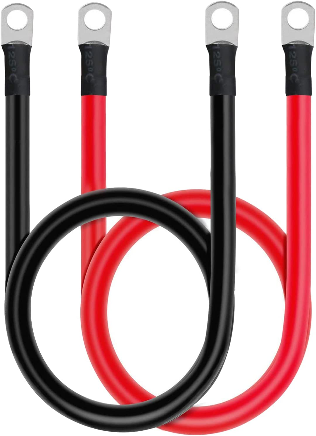 Ampper 5 AWG Battery Cable Set, 20 Inch Copper Power Inverter Cables with Terminals for Car, Vehicle, RV, Solar Application and More (5/16" Ring, 1 Set)