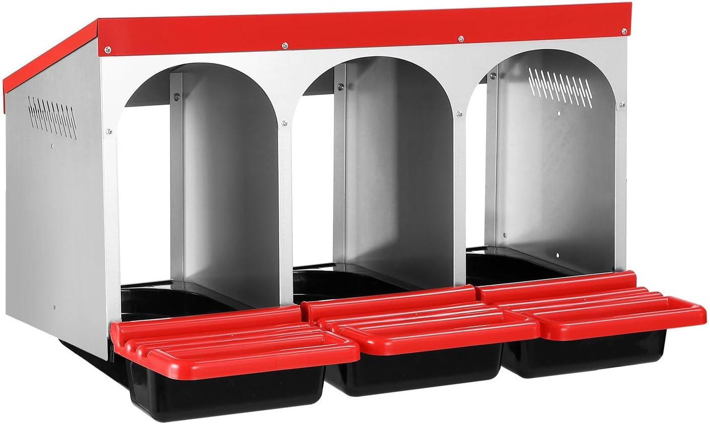 3 Compartment Nesting Box Chicken Hen Roll Away Laying Nest Boxes Chook Brooder Poultry Coop Roost Egg Perch Galvanised Steel Plastic with Lid Vents image number 3