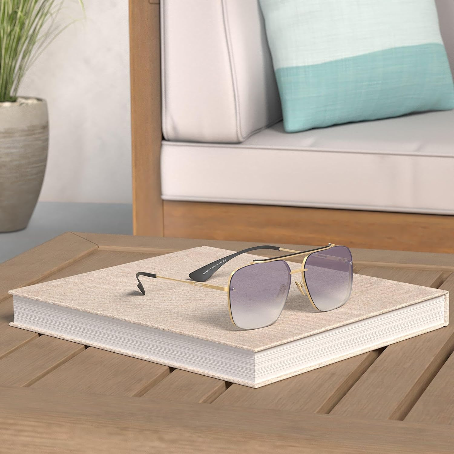 Gtand Fashion Oversized Square Aviator Gradient Sunglasses for Men Women Vintage Metal Sun Glasses 63Mm - C3 Gold Frame/Gradient Gray Lens image number 4