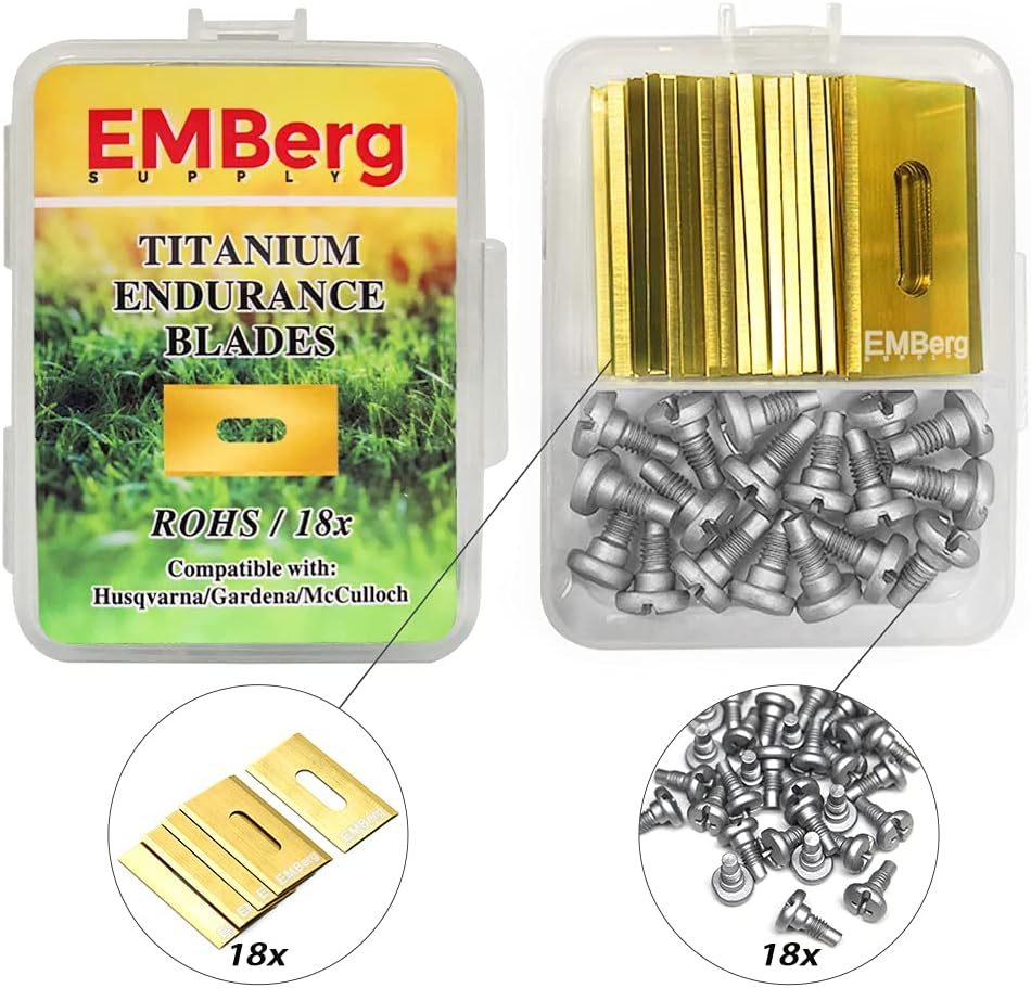 Emberg Endurance Blades (18 Pack) for Husqvarna Automower Gardena Mcculloch Robotic Lawnmower Mowing Lawn Mower Robo Robot Accessories Replacement Blade for 315 430 435 450 Others. (Titanium Coated) image number 5