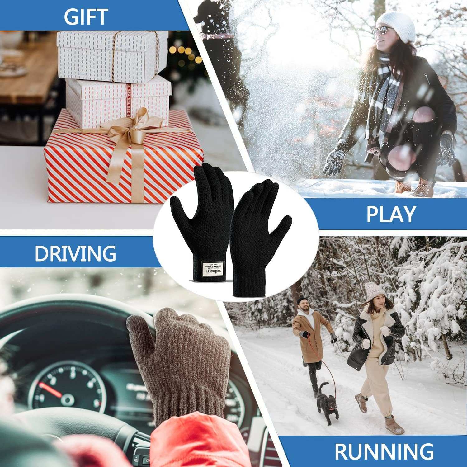 Long Keeper 2 Pairs Winter Touch Screen Gloves Unisex Warm Lined Knit Gloves Winter Gloves for Men Women Driving Running Texting Gloves Elastic Cuff image number 6