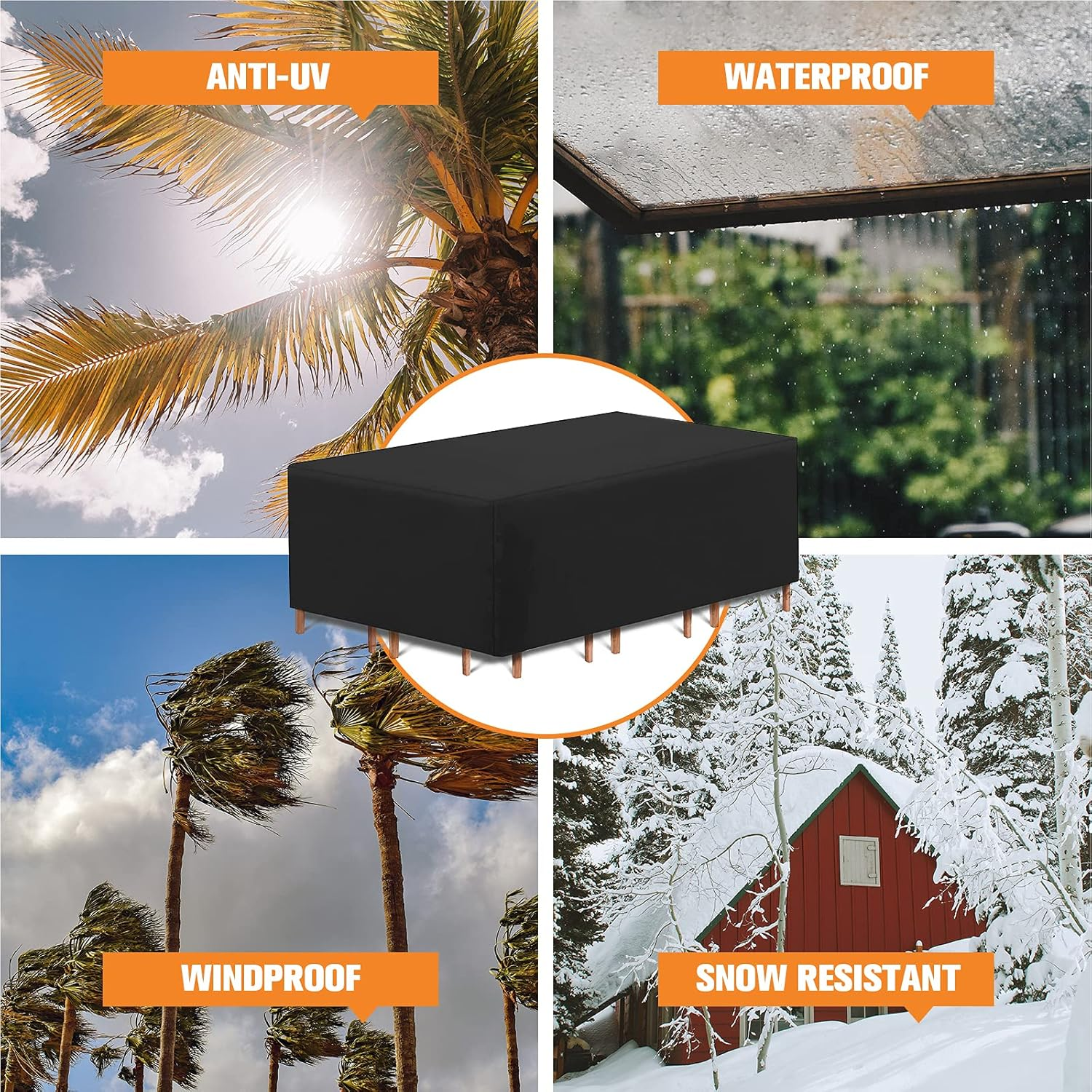 Patio Furniture Cover Waterproof Durable Heavy Duty 210D Oxford Rectangular Outdoor Sectional Sofa Set Covers for Outdoor Picnic Table, Dining Furniture, Chair Set