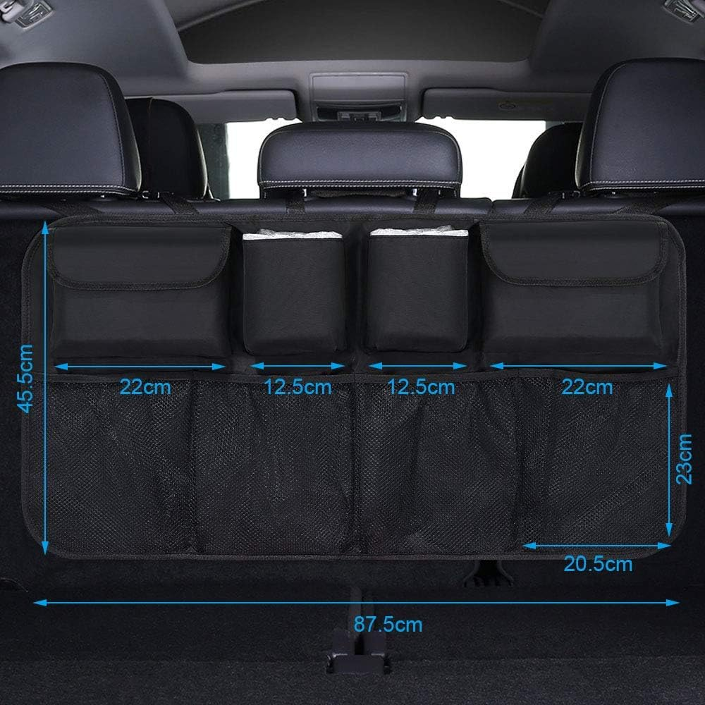 Car Boot Organiser Waterproof Kick Mats Car Organiser Seat Back Protectors, Multi-Pocket Children'S Travel Storage, Durable Foldable Cargo Net Storage for Car Backseat Cover image number 4