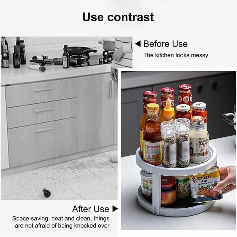 AIMALL Can Tamer Kitchen Fridge Spinning Storage Organizer Shelf Rack Pantry 2 Tier, 9.8" Diameter, White & Gray image number 4