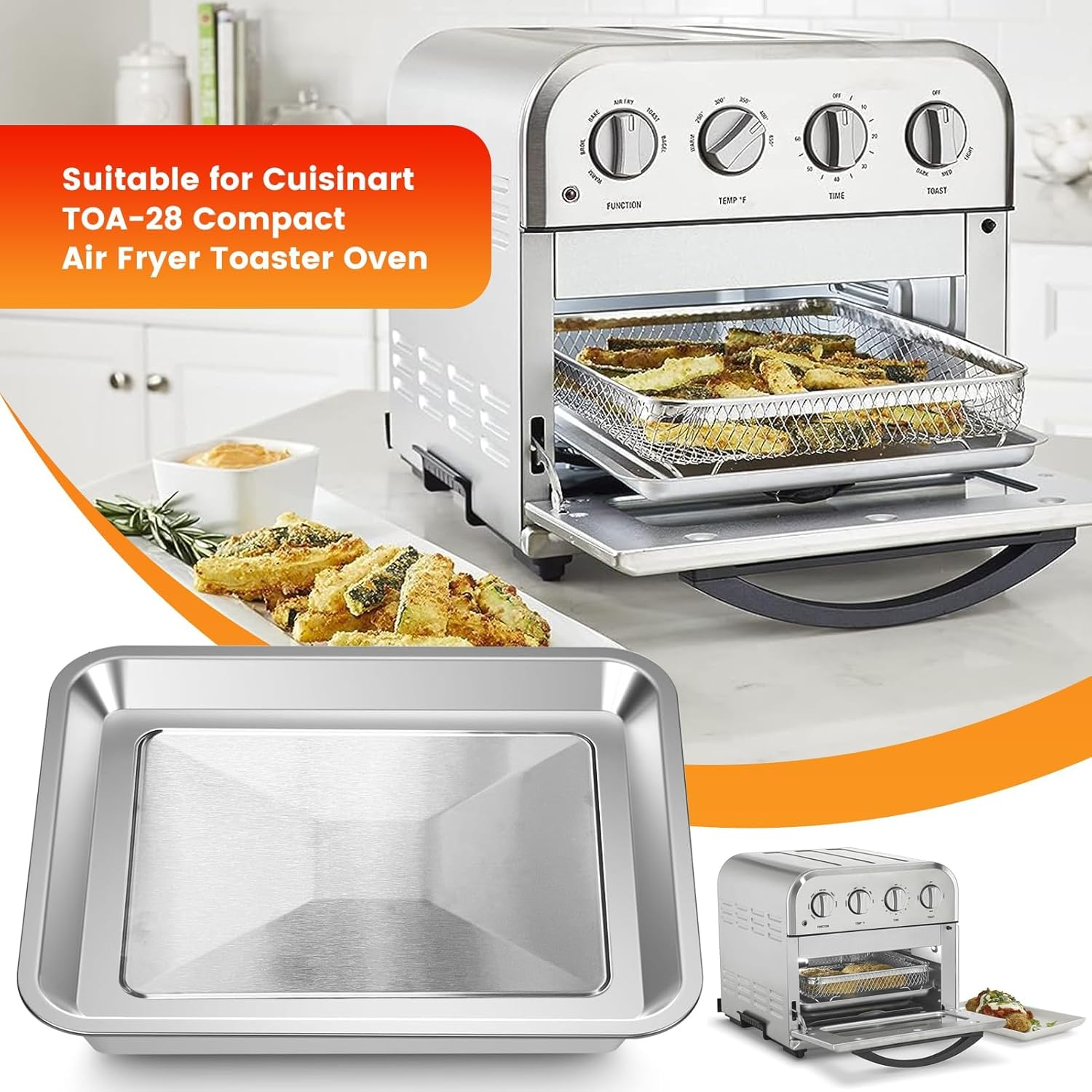 Air Fryer Tray Replacement for Cuisinart TOA-95 Toaster Air Fryer Convection Oven, 13.5 * 10.5'' Non-Stick Mesh Air Fryer Stainless Steel Basket Wire Rack Accessories Parts, Dishwasher Safe