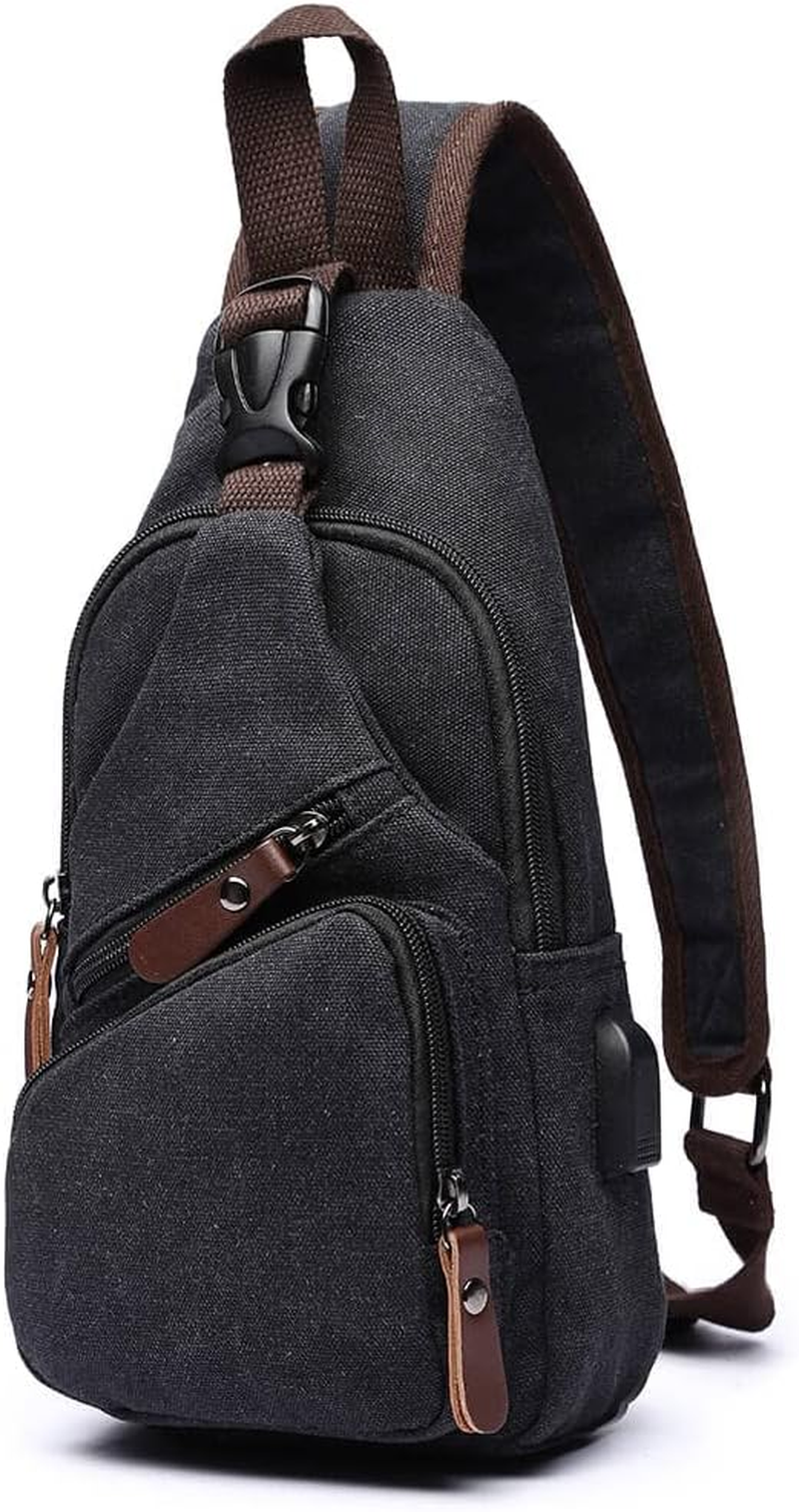 Canvas Sling Bag Crossbody Backpack Shoulder Casual Rucksack for Men Women Outdoor Cycling Hiking Travel Fishing Shopping Trekking