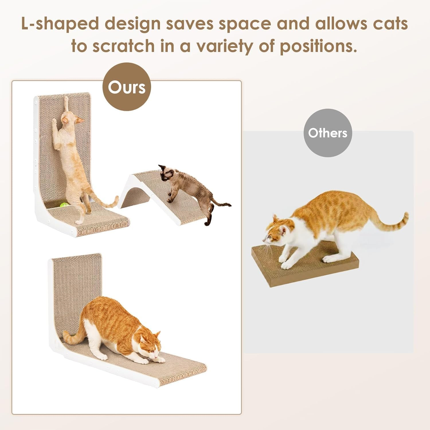 Indoor Cat Scratching Post, 32" L-Shaped Vertical Cat Scratching Post, Indoor Cat Scratching Board with Ball Toy, White image number 2