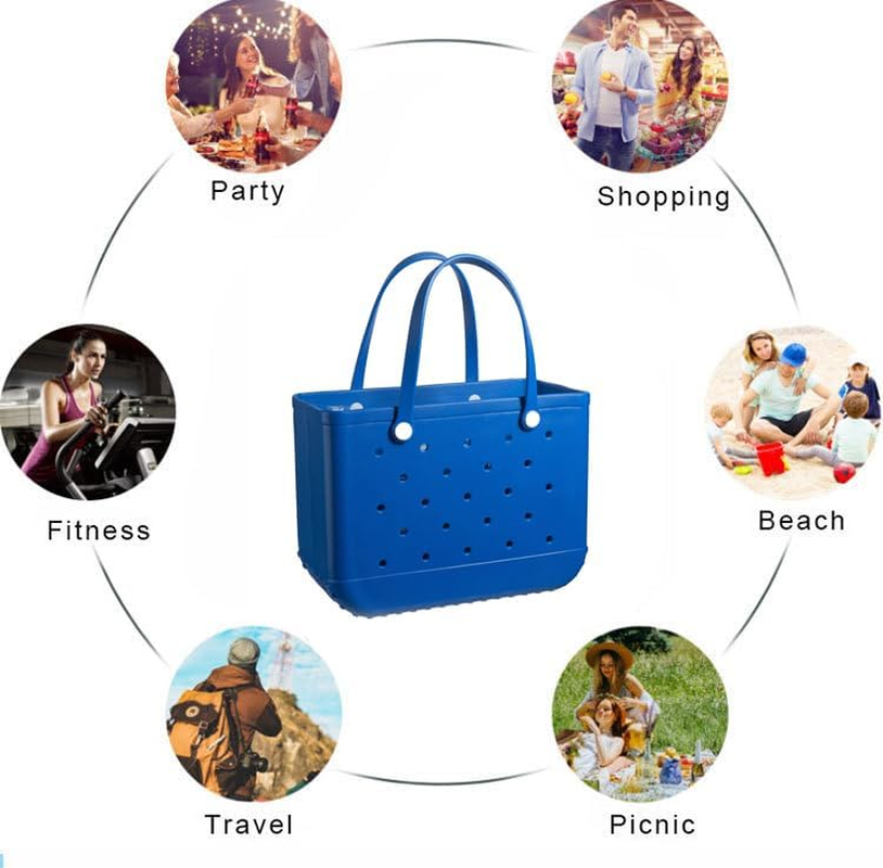 Large Waterproof Beach Tote Bag, Royal Blue, Perforated Design with Dual Handles image number 6