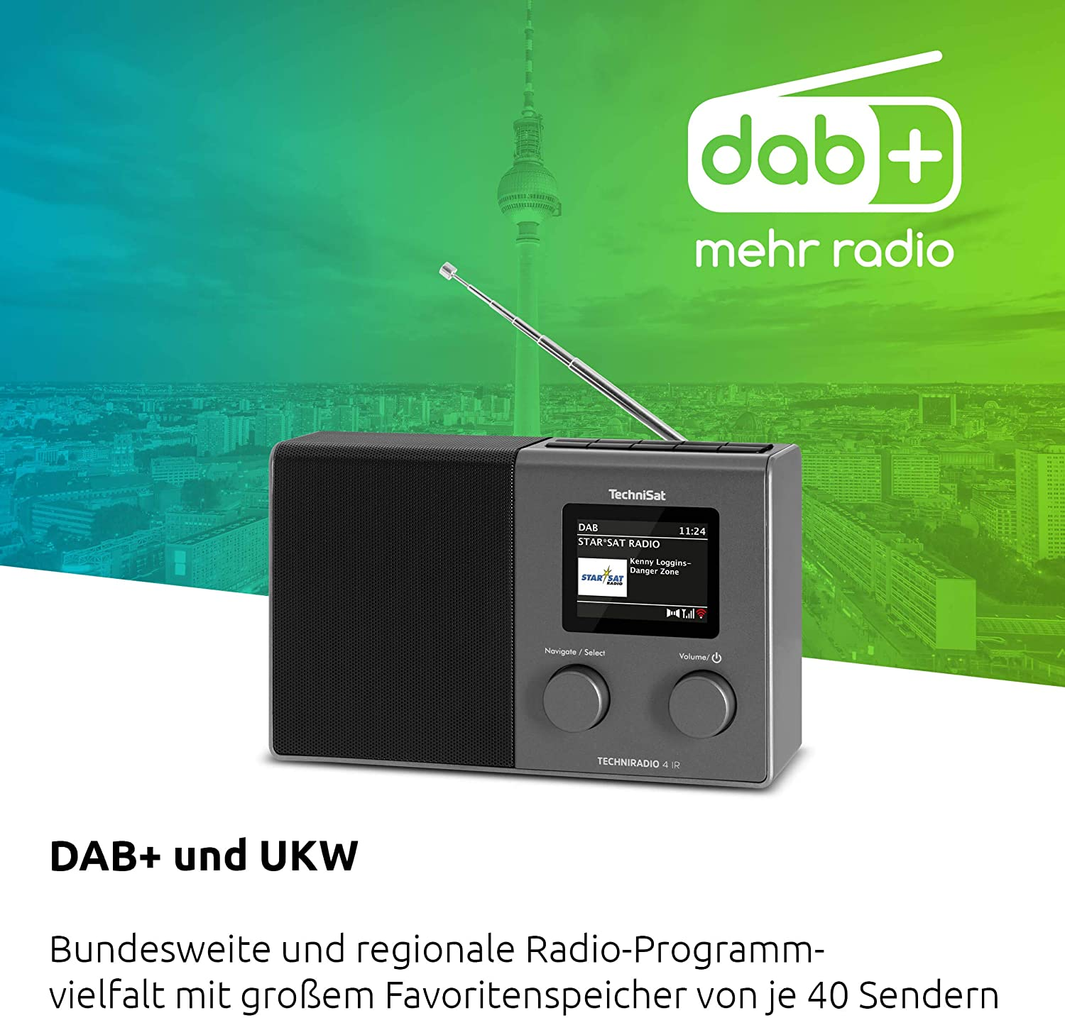 Technisat TECHNIRADIO 4 IR - Compact Internet Radio Design Radio (DAB+, FM, Internet via Wifi, Dimmable Colour Display, Alarm Clock, Equalizer, Program Memory, 3W Mono Speaker) Black/Silver image number 3