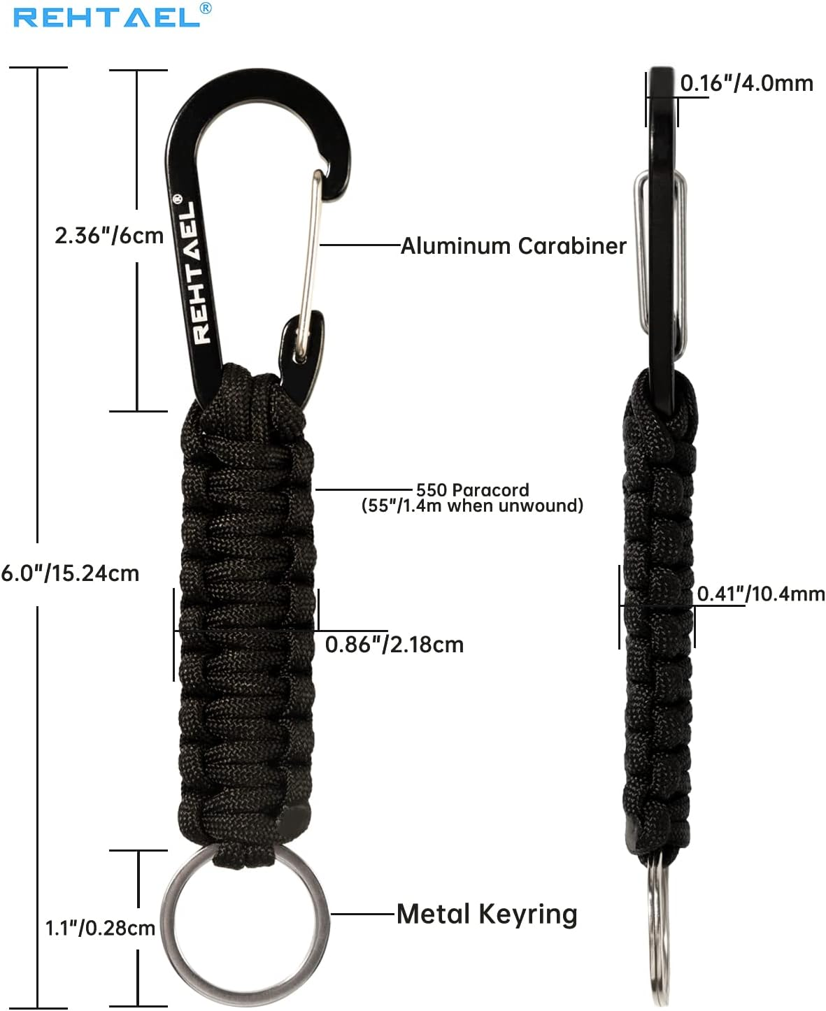 REHTAEL [4-Pack] Professional Paracord Keychain with Carabiner, Military Braided Survival Paracord Lanyard for Keys/Knife/Flashlight for Outdoor Camping/Hiking image number 5