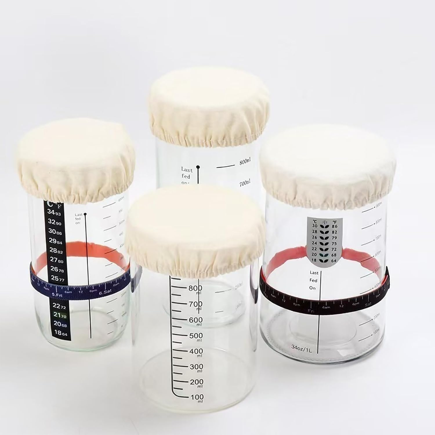 JANGJANG 4 Pack Sourdough Jar Cover Starter Jar Cloth, Reusable Cloth Lid for Sourdough Cover, Bread Fermentation Baking Supplies for 3-4 Inch Mouth Jars, White image number 3