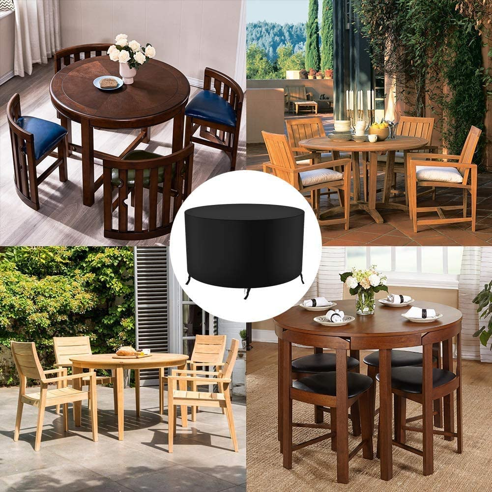 Garden Furniture Covers Patio round Table Cover MAYHOUR Waterproof Windproof Drawstring 210D Oxford Fabric Outdoor Indoor Chair Desk Cover Anti-Uv Snow Protection Black (91&times;43In/230&times;110Cm) image number 6