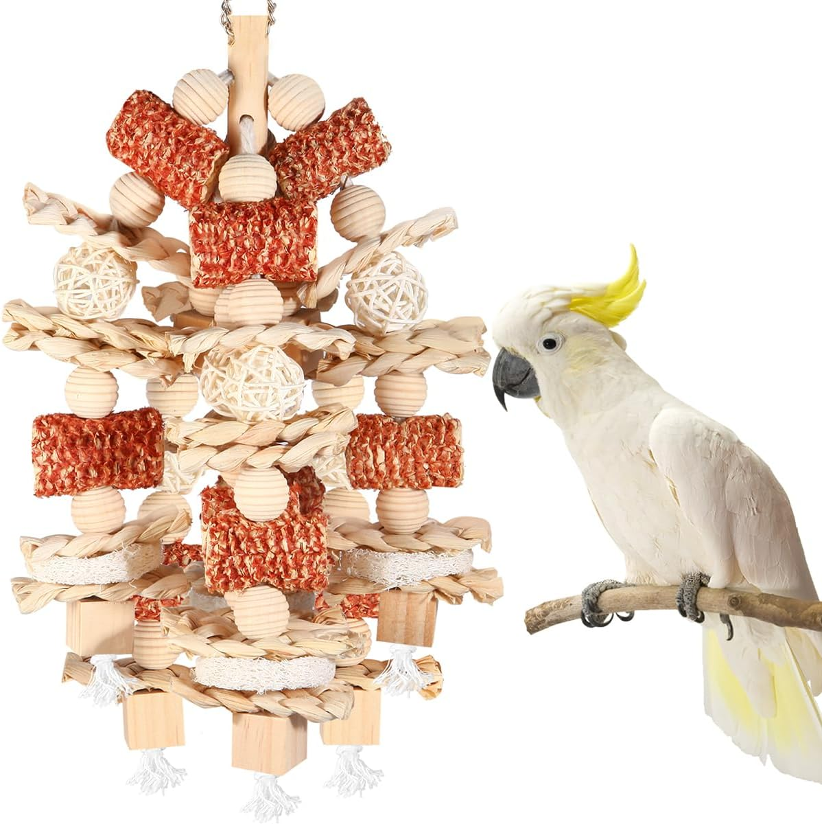 Bird Toys, Parrot Toys for Large Birds,Natural Corn Cob and Loofah Slices Bird Chew Toys for African Grey Parrots, Macaws, Cockatoos, Amazon Parrot and Other Small and Medium-Sized Parrot (Colorful)