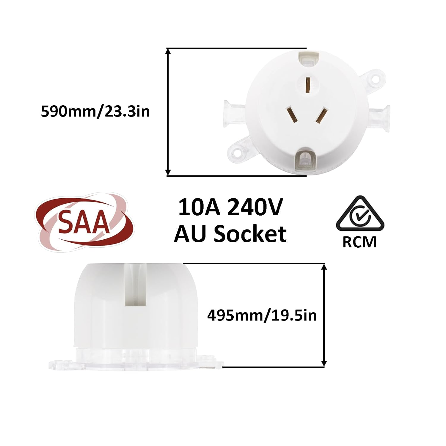 Zarek 10X Surface Socket Single Plug Base 10A Electrical Outlet - White image number 4