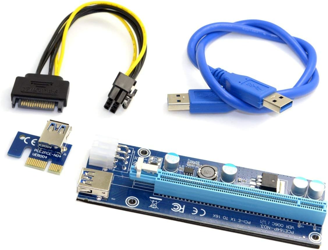 JSER PCI-E 1X to 16X Mining Machine Enhanced Extender Riser Adapter with USB 3.0 & 6Pin Power Cable image number 5