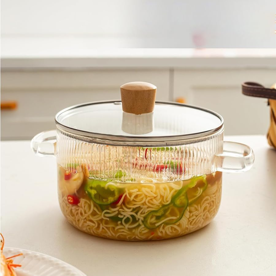 Glass Cooking Pot with Lid, 1.6L/54Oz Heat Resistant Glass Saucepan with Double Handles, Non-Stick Borosilicate Glass Stovetop Pot Safe Clear Cooking Pot for Soup Milk Sauce Pasta Noodle(1.6 QT) image number 5