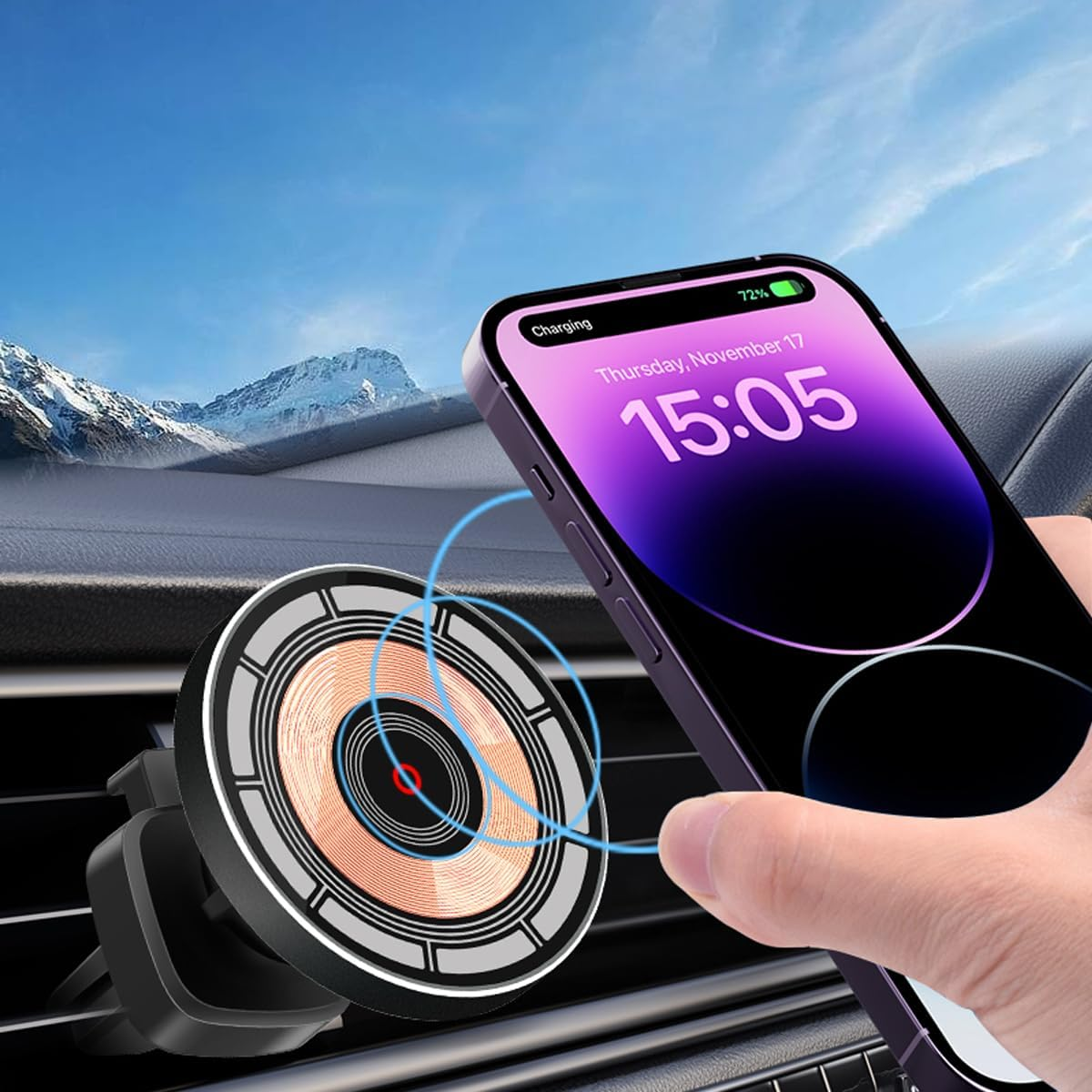 For Magsafe Car Mount Charger, 15W Fast Charging Magnetic Wireless Car Charger, Magnetic Phone Mount Holder for Magsafe Charger Car Phone Holder Vent Fits Iphone 15 14 13 12 image number 5
