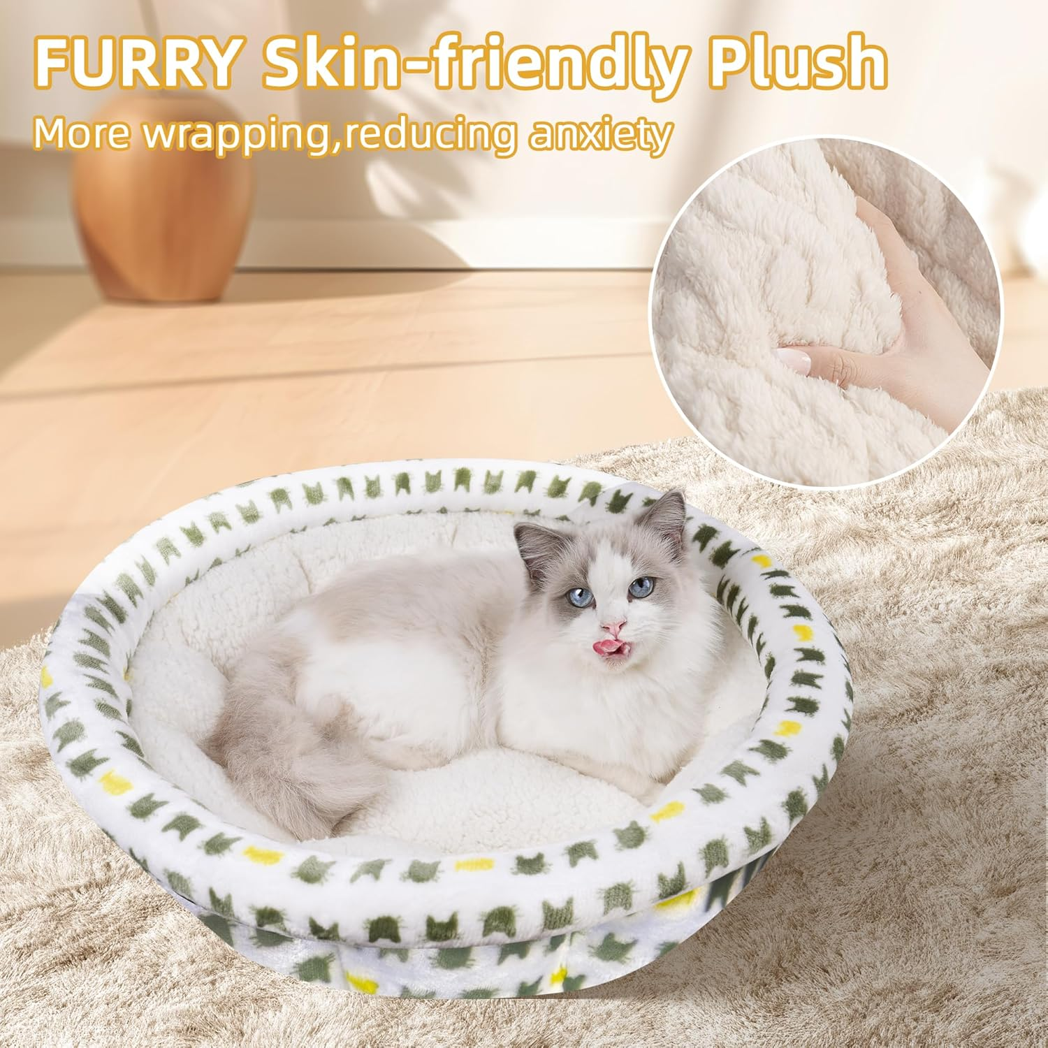ROYPET Dont Cuddler Pet Nest, Small Dog Bed & Cat Bed, Anti-Anxiety Puppy Cuddler Bed, Cozy round Fluffy Plush Pet Bed, Comfortable and Safe Residence, for Small Cats & Dogs ﻿ (Beige, S) image number 2
