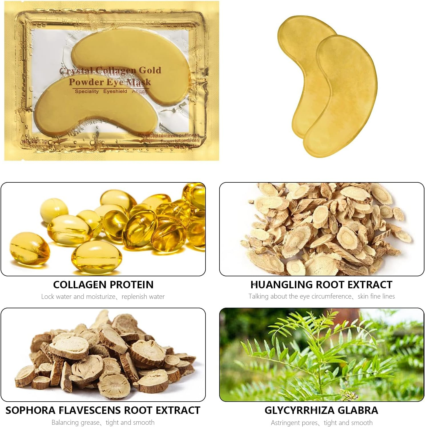 30 Pairs Gold under Eye Patches, under Eye Masks for Puffy Eyes, Dark Circles and Reducing Fine Lines, Collagen Eye Wrinkle Pads image number 1