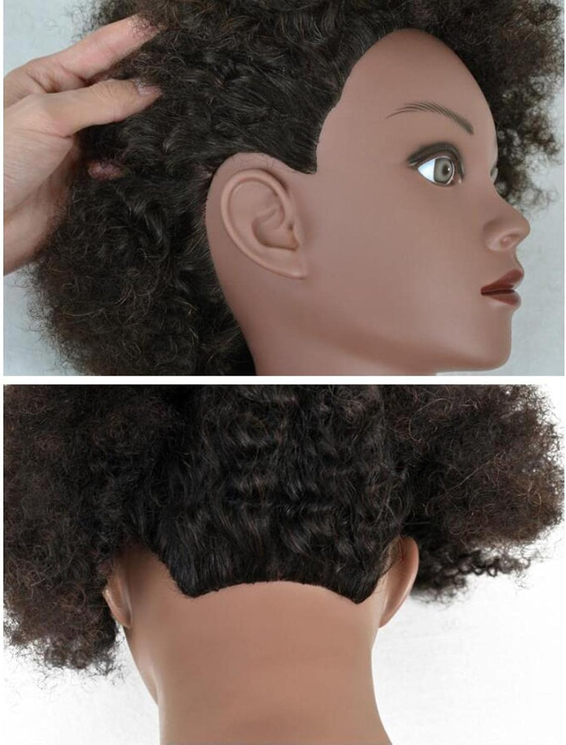 TOOYFUL Human Hair Hairdresser Cosmetology Afro Hair Manikin Head, Afro Light Black image number 3