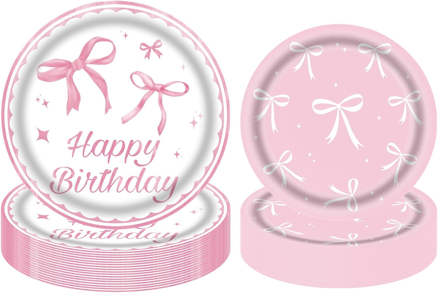 Rstigiker Stylish 7&9 Inch Pink Paper Plates (20+20Pcs) - Premium Coquette Pink Bow Tableware for Baby Showers, Birthday Parties & Bridal Events - Elegant Bow Theme Decorations (Pink) image number 1