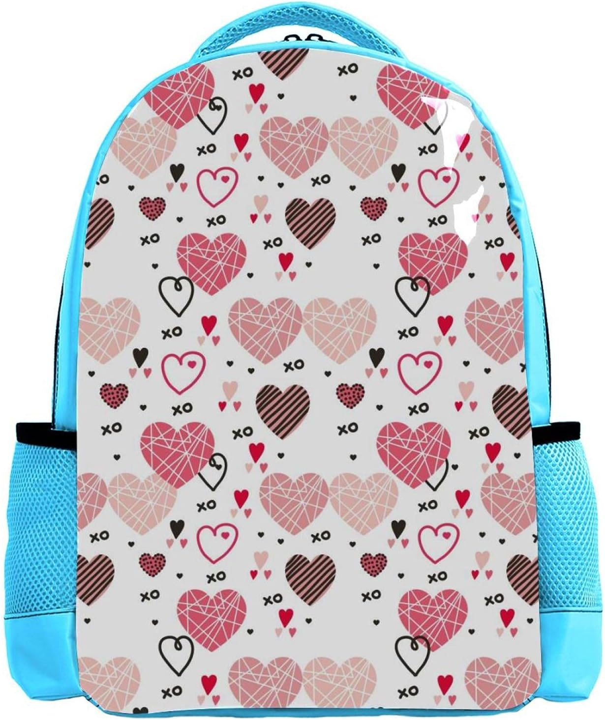 Blue Backpack Boy Bookbags Rucksack Men Travel Handbag Daypack Valentine Love Hearts Pink Pattern image number 5