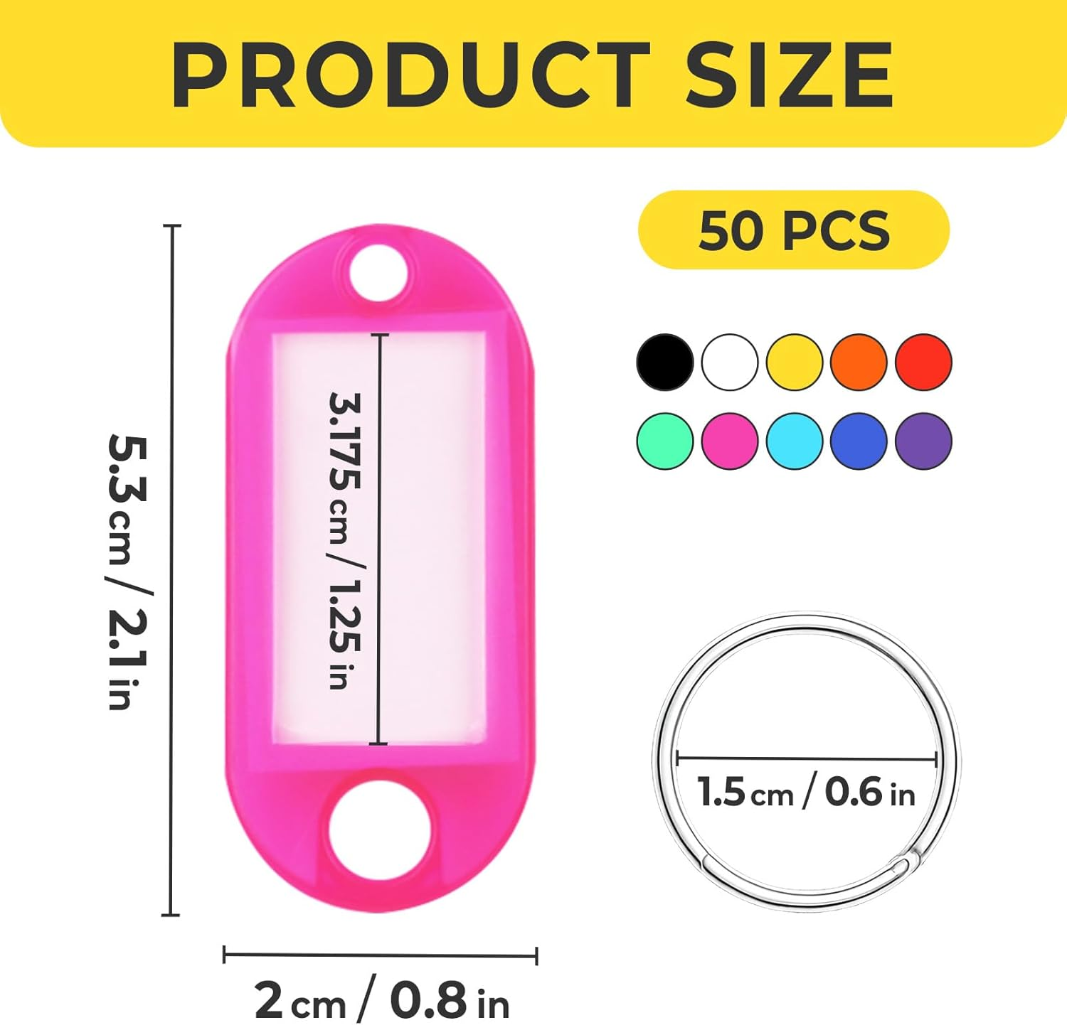 50 Pcs Plastic Key Tags,Split Ring Coloured Labels Key Tags Suitable for Suitcase Backpack Exterior Household Products Classification for Office Workers Parents and Student (50 Pcs) image number 5