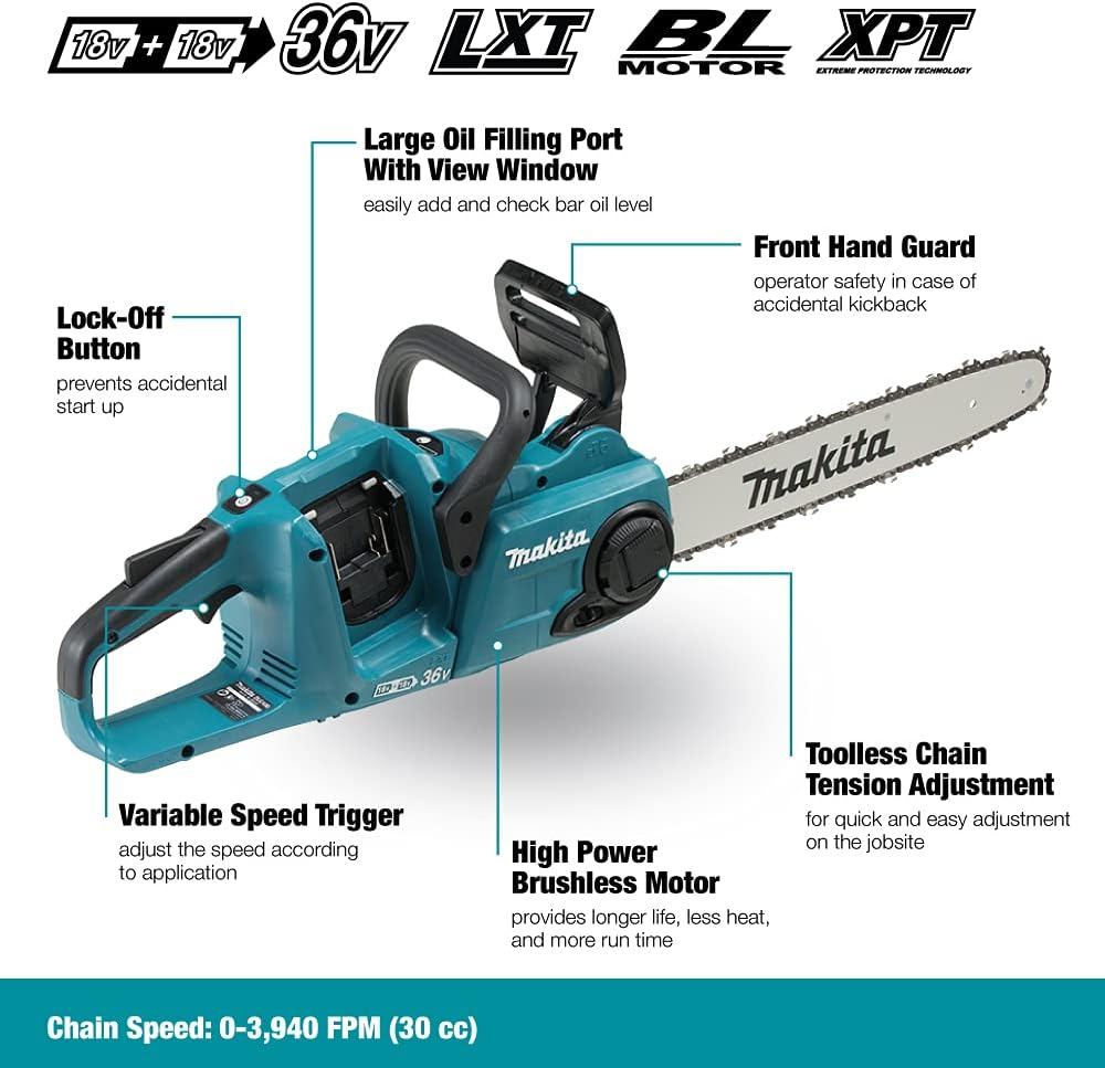 Makita DUC400Z 18Vx2 Brushless Chainsaw, 40 Cm Length image number 5