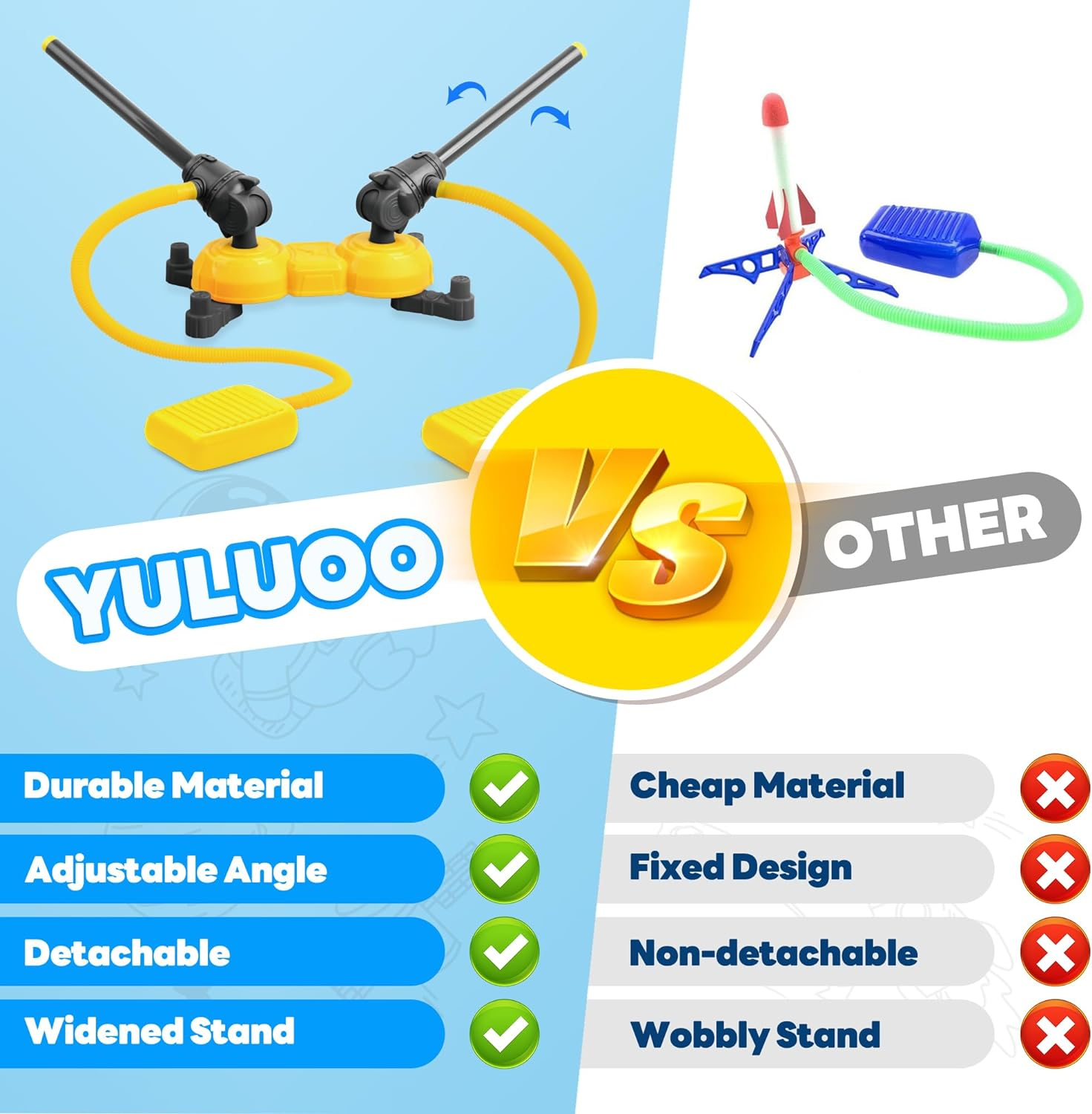 Toy Rocket Launcher for Kids,Safe Foam Rockets with Foam Rockets and Launcher, Indoor Outdoor Toy, Birthday Christmas Toys for Boys and Girls 3 4 5 6 7 8 Year Old (8 Colorful Rockets＆Dueling Launcher) image number 2