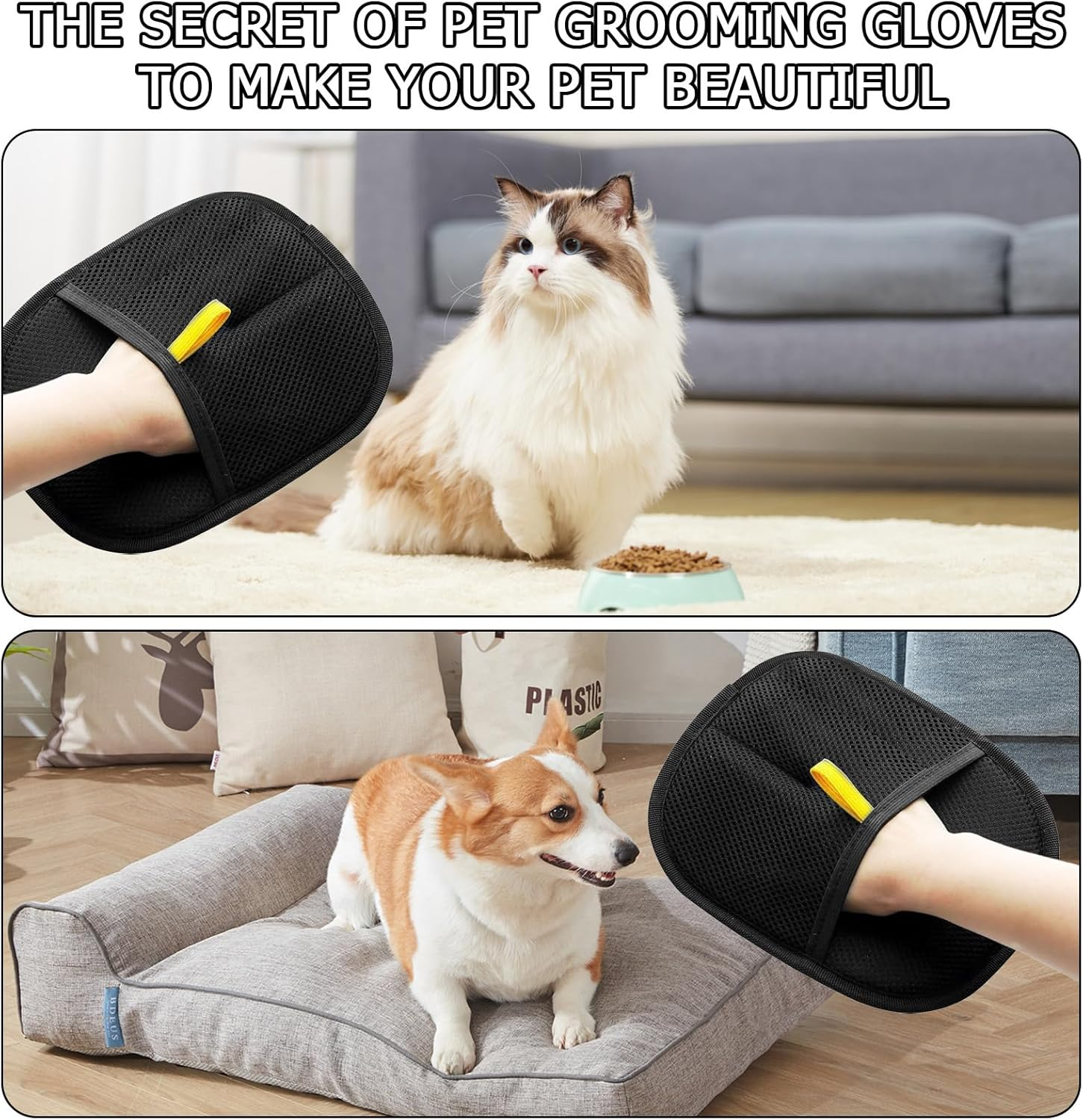 Double Sided Pet Grooming Gloves, Pet Electrostatic Hair Removal for Cats & Dogs, Versatile Grooming Gloves for Washing & Deshedding image number 6