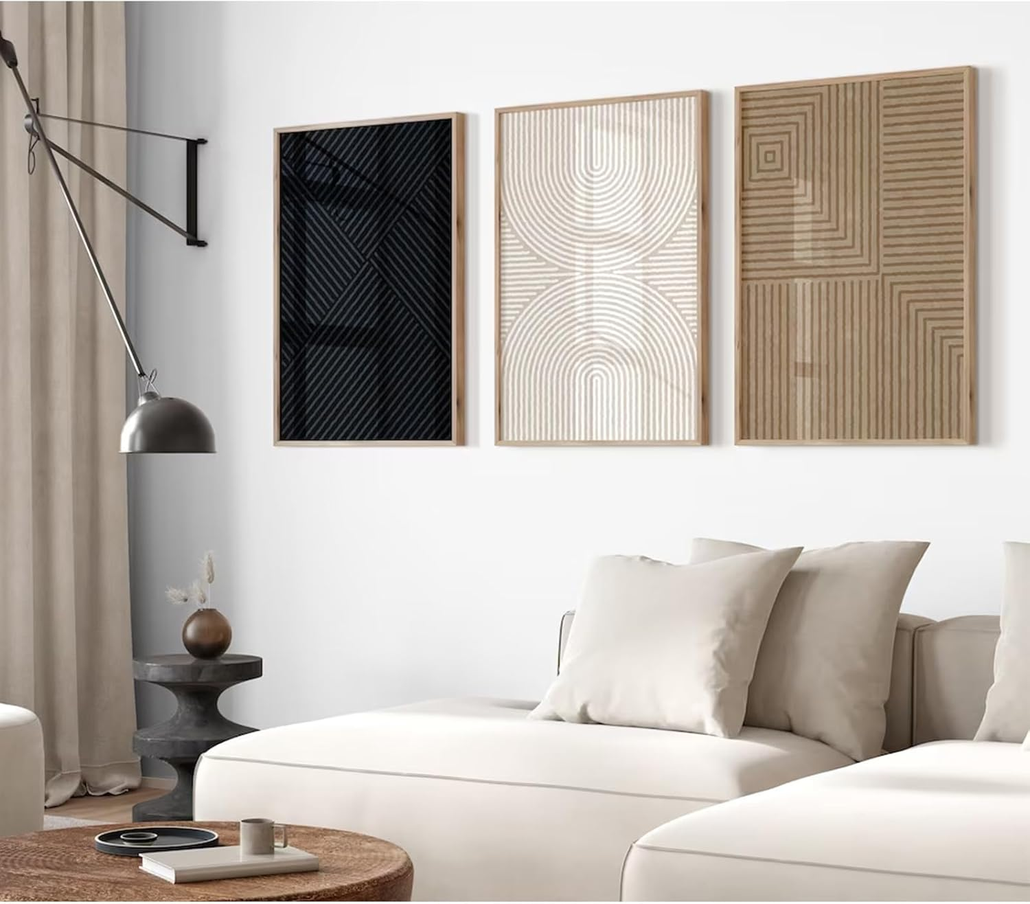 Beige Abstract Wall Art Pictures Set of 3 Boho Modern Canvas Wall Decor Neutral Line Wall Art Minimalist Art Abstract Beige Prints Painting Modern Artwork for Living Room Bedroom 16X24 Inch Unframed