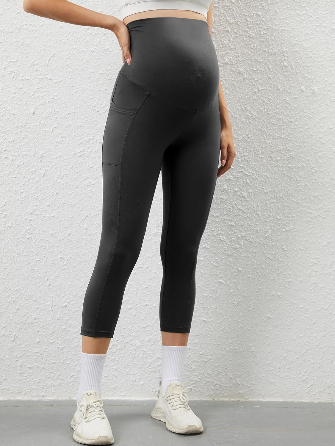 PARNIXS Maternity High Waisted Casual Sweatpants Comfortable Stretchy Maternity Pants with Pockets image number 6