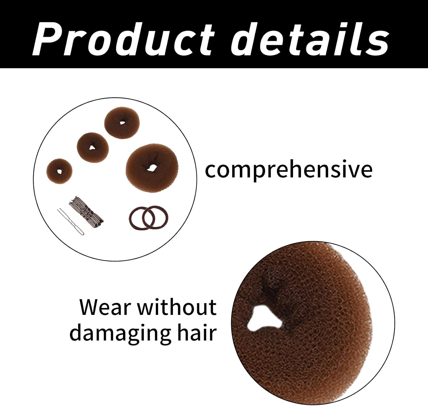 16-Piece Doughnut Hair Bun Set, Bun Maker Set for Dancers, Children, Girls (Brown) image number 2