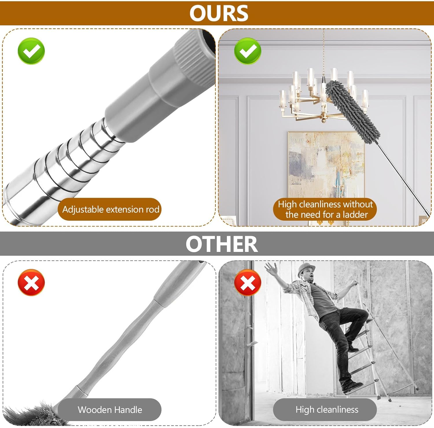 BTBHIHO Pack of 7 Telescopic Washable Duster, Microfibre Duster, Can Be Extended to 2.8 Metres, Spider Web Remover, Dust Brush, Dust Brush for Gaps Ceilings, Cobwebs, Grey image number 3