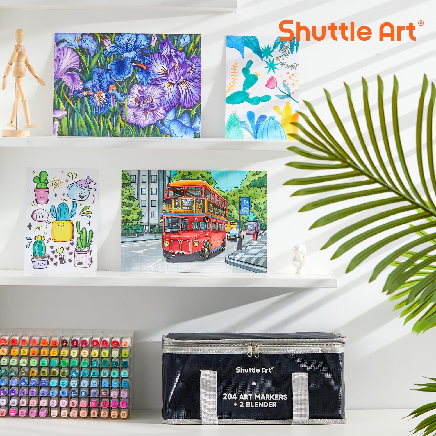 Shuttle Art 205 Colours Alcohol Art Markers, 204 Colours Dual Tip Art Pens plus 1 Blender 1 Marker Pad 1 Case and Colour Chart for Kids Adult Artist Drawing Colouring Books Sketching Card Making image number 3