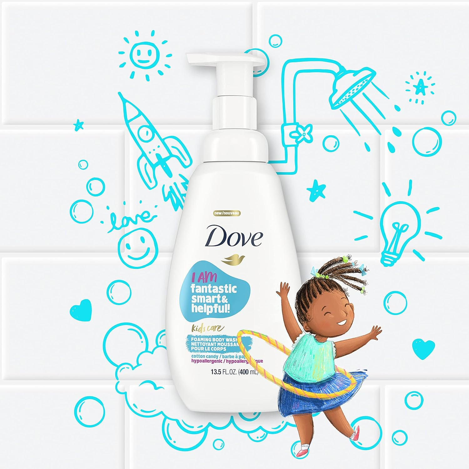 Dove Kids Care Cotton Candy Hypoallergenic Foaming Body Wash 400 Ml image number 1