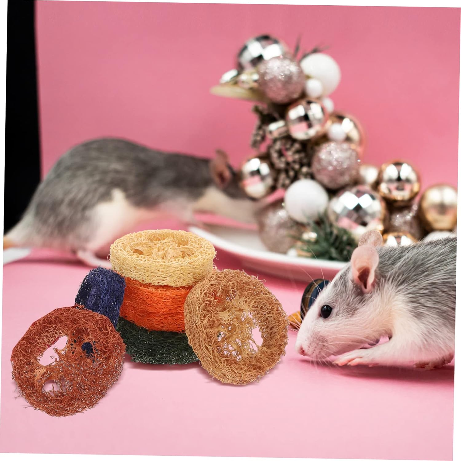 UKCOCO 12Pcs Loofah Chew Toys Small Animal Toys Guinea Pig Chew Supplies Organic Loofah Teeth Cleaning Vibrant Colour Hamster Rabbit PET Random Color image number 4