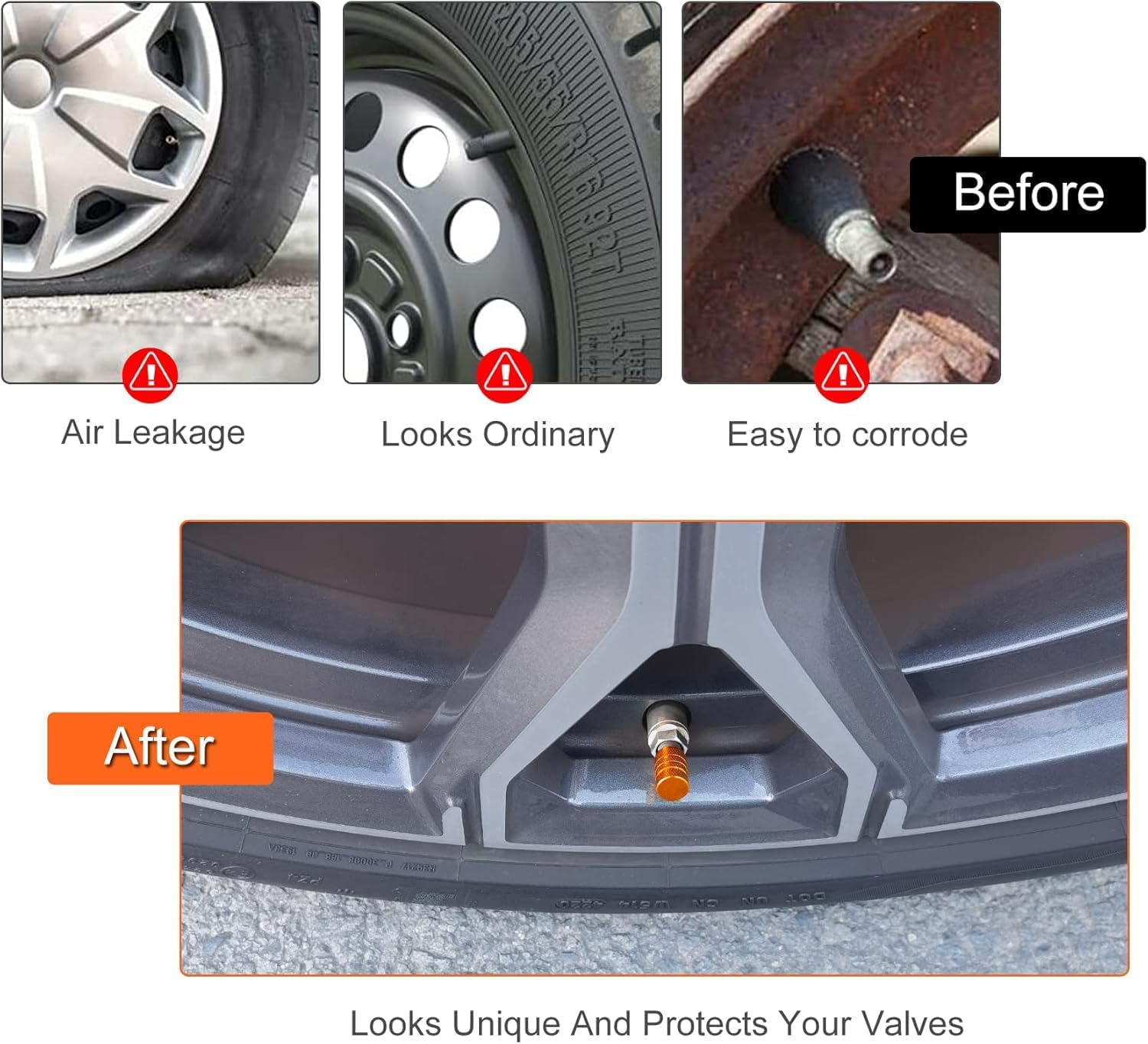 SINGARO 12PCS Tire Valve Stem Caps, Car Exterior Accessories, Aluminum Alloy Valve Cover Universal for Cars, Trucks, Motorcycles and Bicycles (Orange)