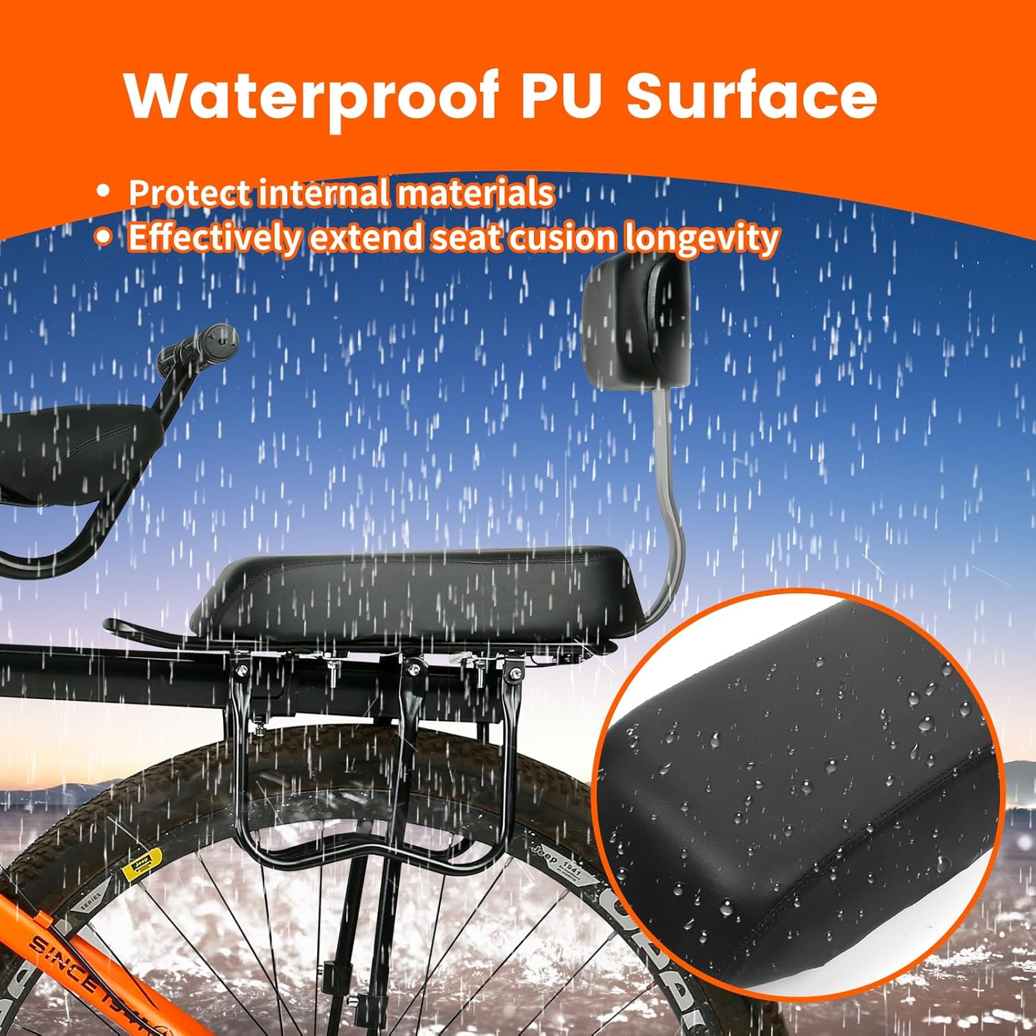 Child Bike Rear Seat Bike Back Seat with Backrest Child Bicycle Rear Seat Bicycle Rear Back Seat Cushion Bike Back Seat Safety Armrest Handrail Feet Pedals Kids Bike Seat Carrier for over 5 Years Old image number 3