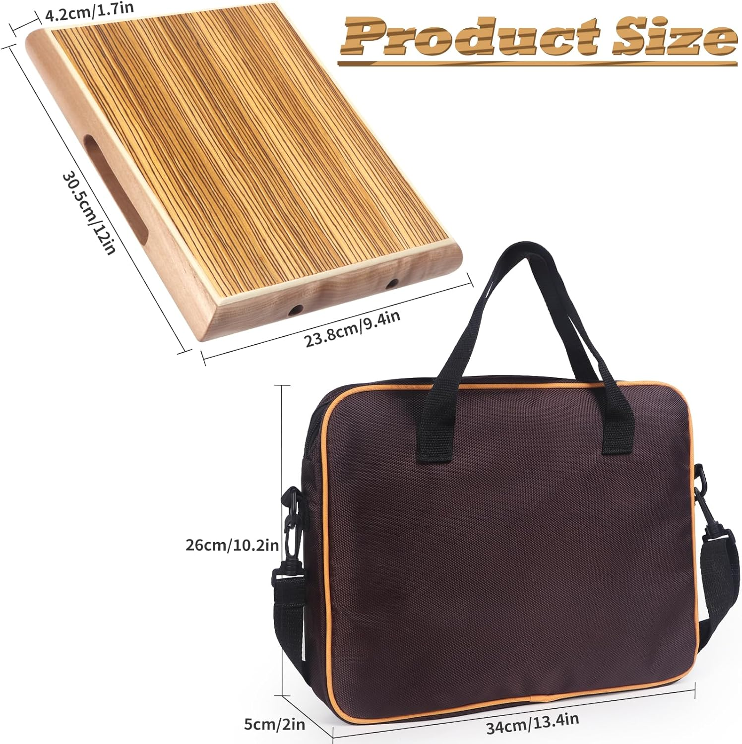Cajon,12 * 9.4 * 1.7'' Portable Box Drum, Zebrawood Percussion Box Beat Box W/Cajones Internal Adjustable Snares Strings,Wrench,Hand Drum Carring Bag - 12" Natural image number 4