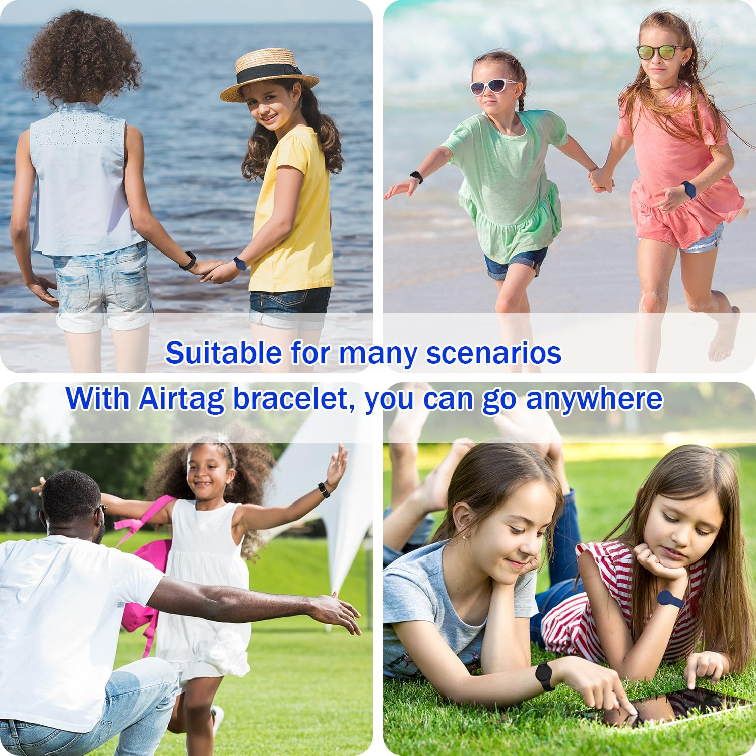 R-Fun Waterproof Air Tag Bracelets for Kids [2 Pack] Compatible with Apple Air Tag Finders with Soft Silicone,Anti Lost GPS Item Finders Case Cover for Kids,Night Blue/Black - Black/Red image number 4