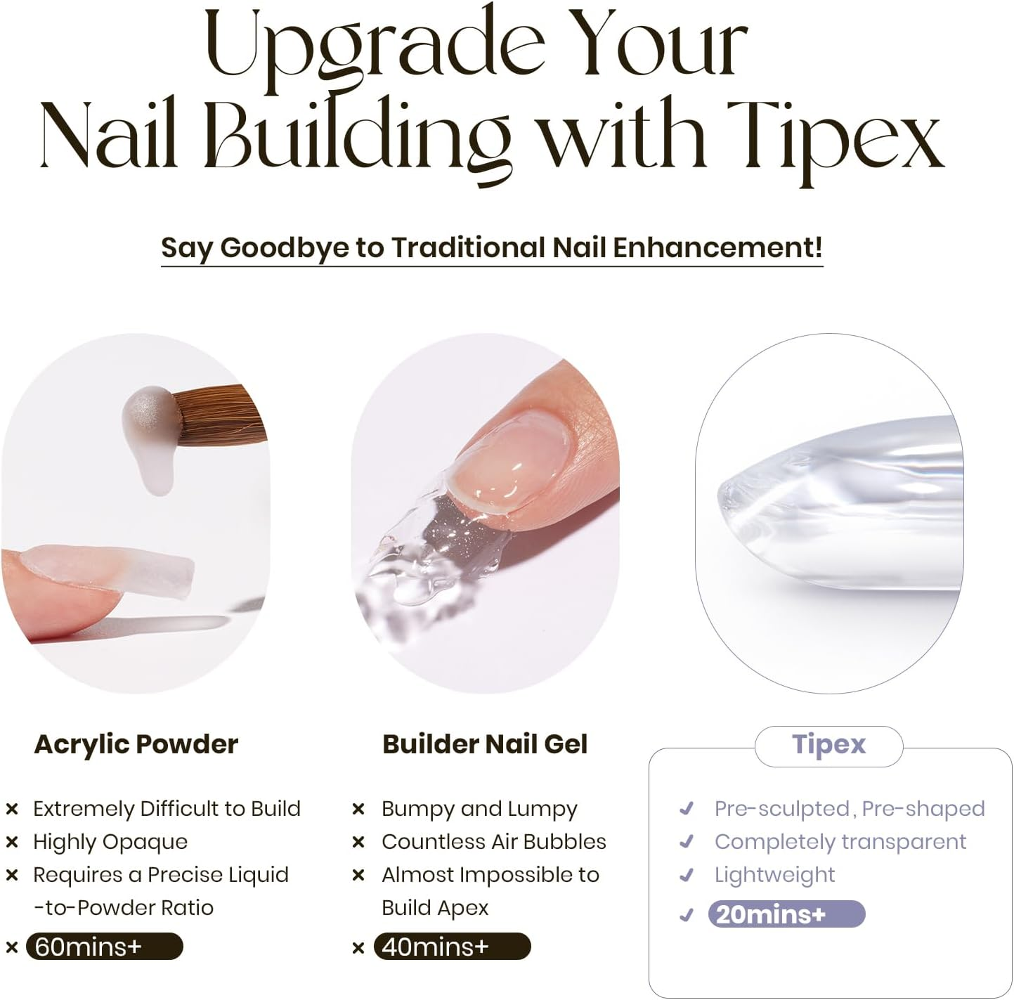 Tipex Instant Apex Nail Tips,Long Coffin Thicker Half Matte Acrylic Nails,Strong Full Cover Fake Nails Pre-Building False Nail Extensions,Press-On Nails for Flat Nails image number 1