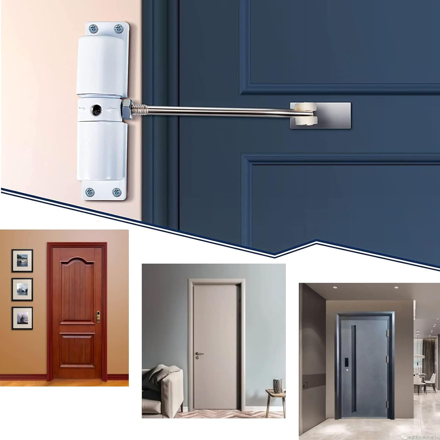 Spring Door Closer, Adjustable 20-70 Kg Closing Door Hinge, Automatically Closer, Easy to Install, White Convert Hinged Doors to Self Closing, for Residential and Light Commercial Use. (Black) - White image number 2