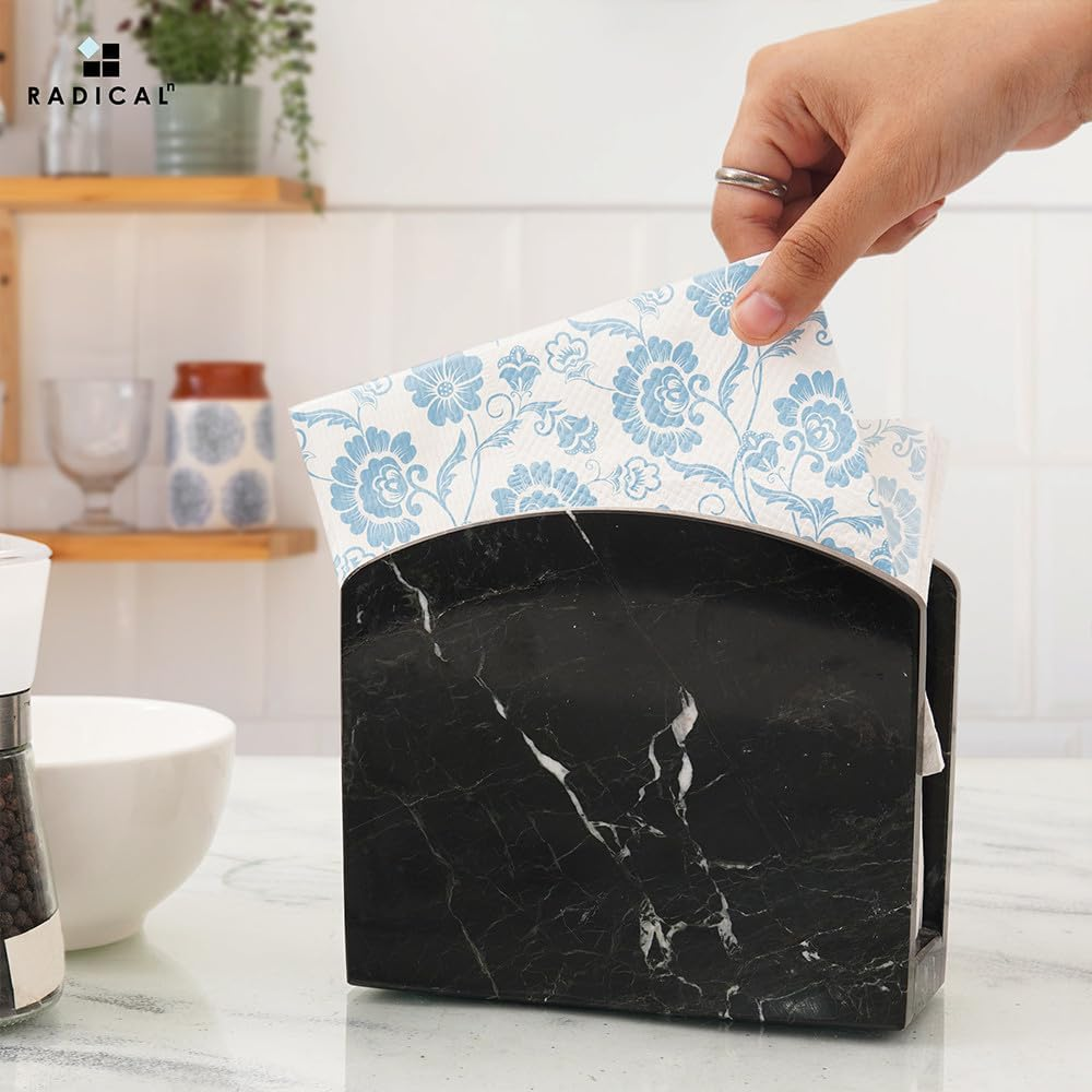 Radicaln Marble Napkin Holder 5.5" Inch Black Handmade Serviette Holder - Kitchen Table Top Decor, Napkins for Coffee Table, Cocktail Napkin Holder, Kitchen Accessories - Black image number 6