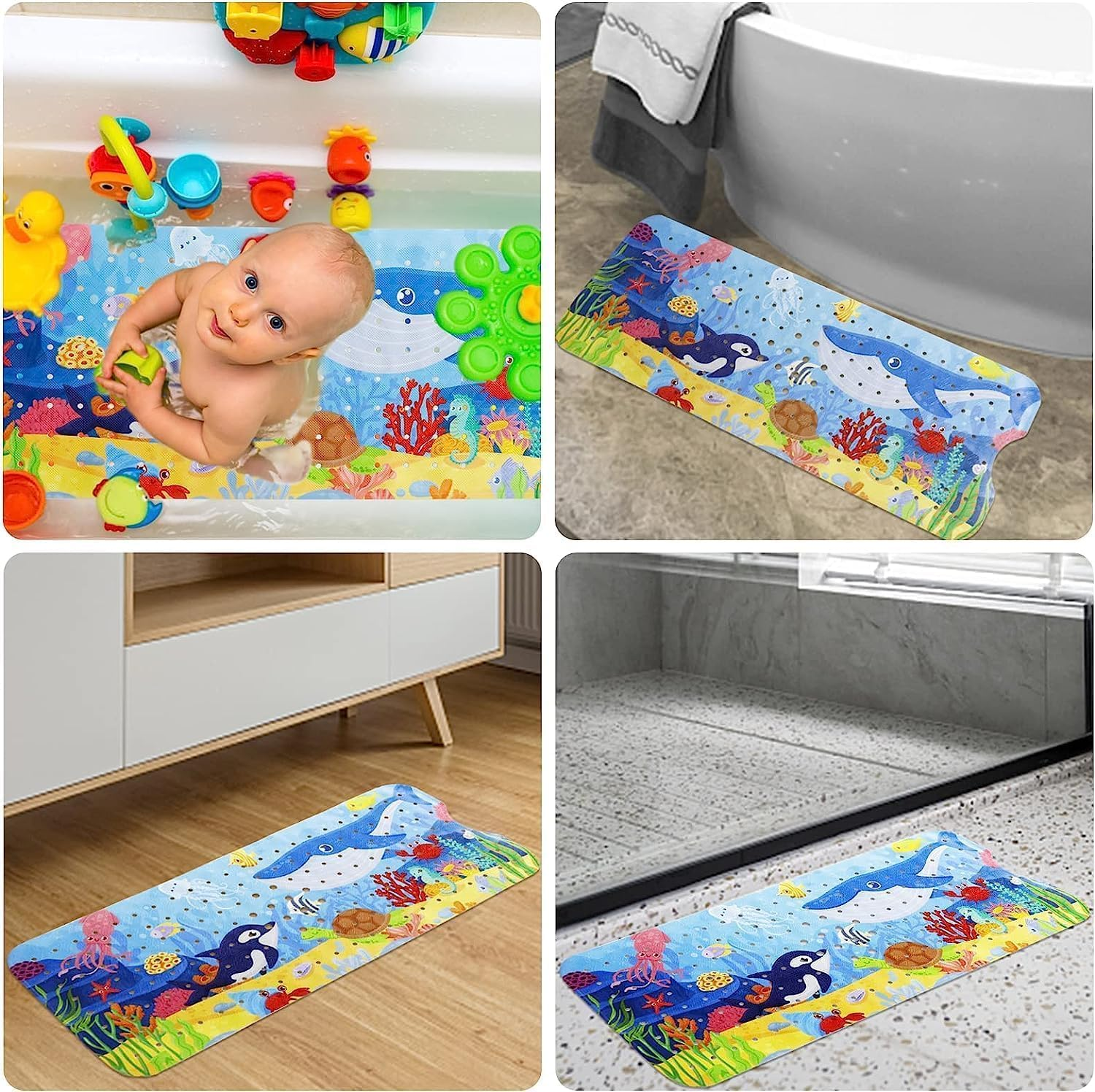 Mumoo Bear Baby Bath Mat for Tub for Kids, 40 X 16 Inch Extra Long Kid Bathtub Mat Non Slip, Cartoon Bath Tub Shower Mat anti Slip with Drain Holes and Suction Cups (Shark, 40 * 16In) image number 4