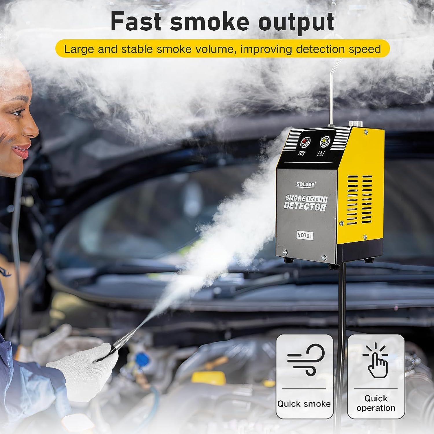SOLARY Smoke Machine Automotive - DC12V EVAP Smoke Machine Leak Tester for Motorcycle/Car/Truck, Yellow image number 3