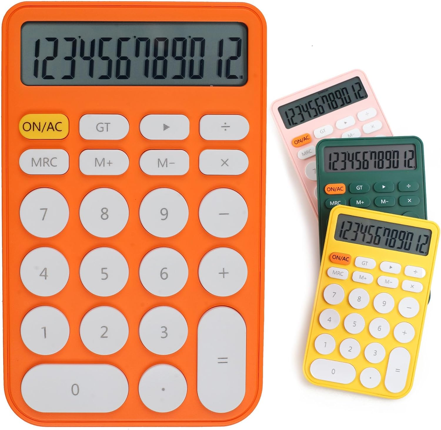 Desktop Calculator 12 Digit, Large Display and Sensitive Button, Standard Calculator with Large LCD Display for Office, Home, School,With Battery(Yellow White)