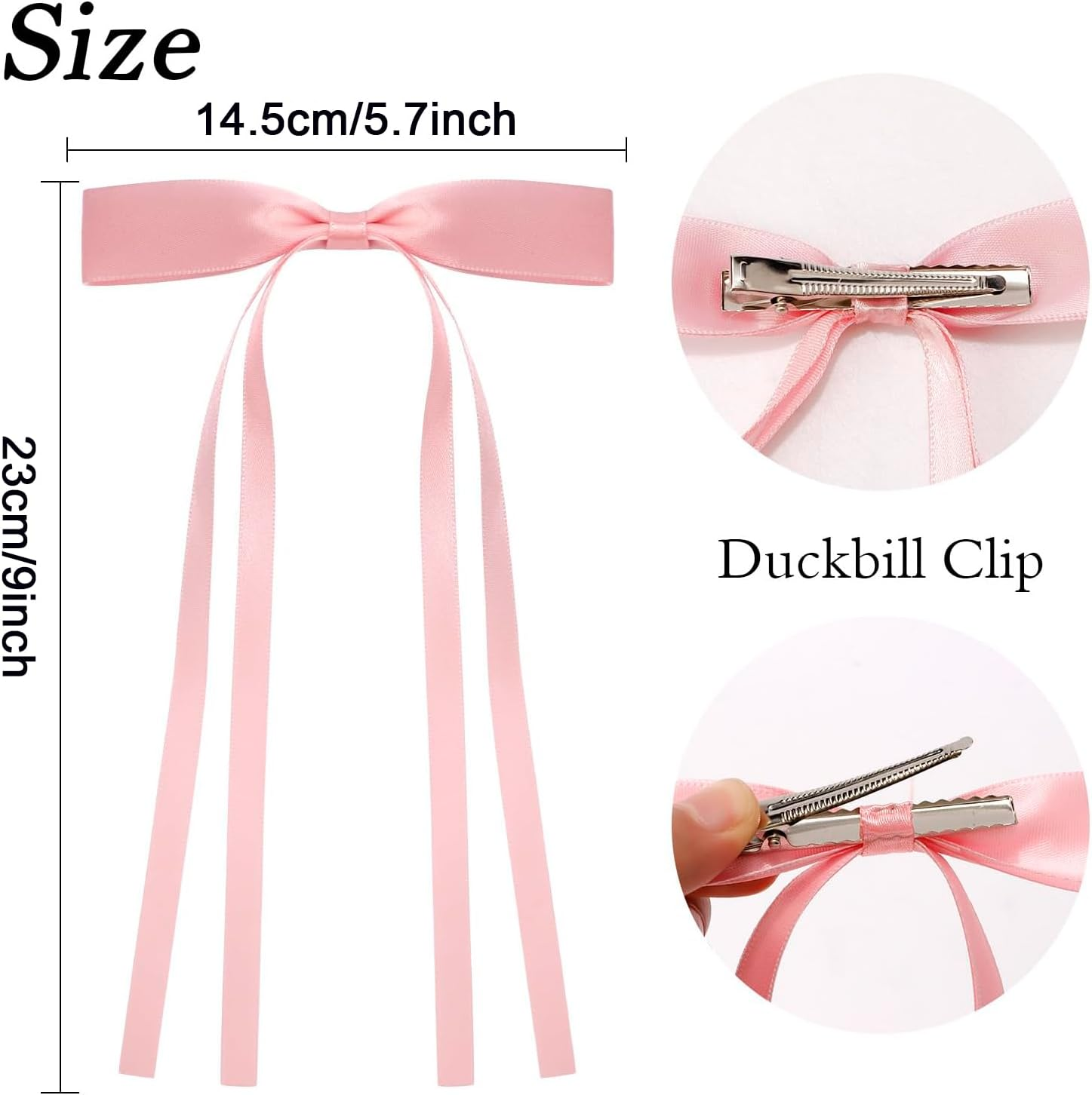 6 Pcs Hair Ribbon Bows with Long Tail Tassel Bowknot Hair Clips with Long Tail Silky Satin Metal Clips Ponytail Hairstyle Accessories for Women Girls Toddlers Teens Kids image number 2