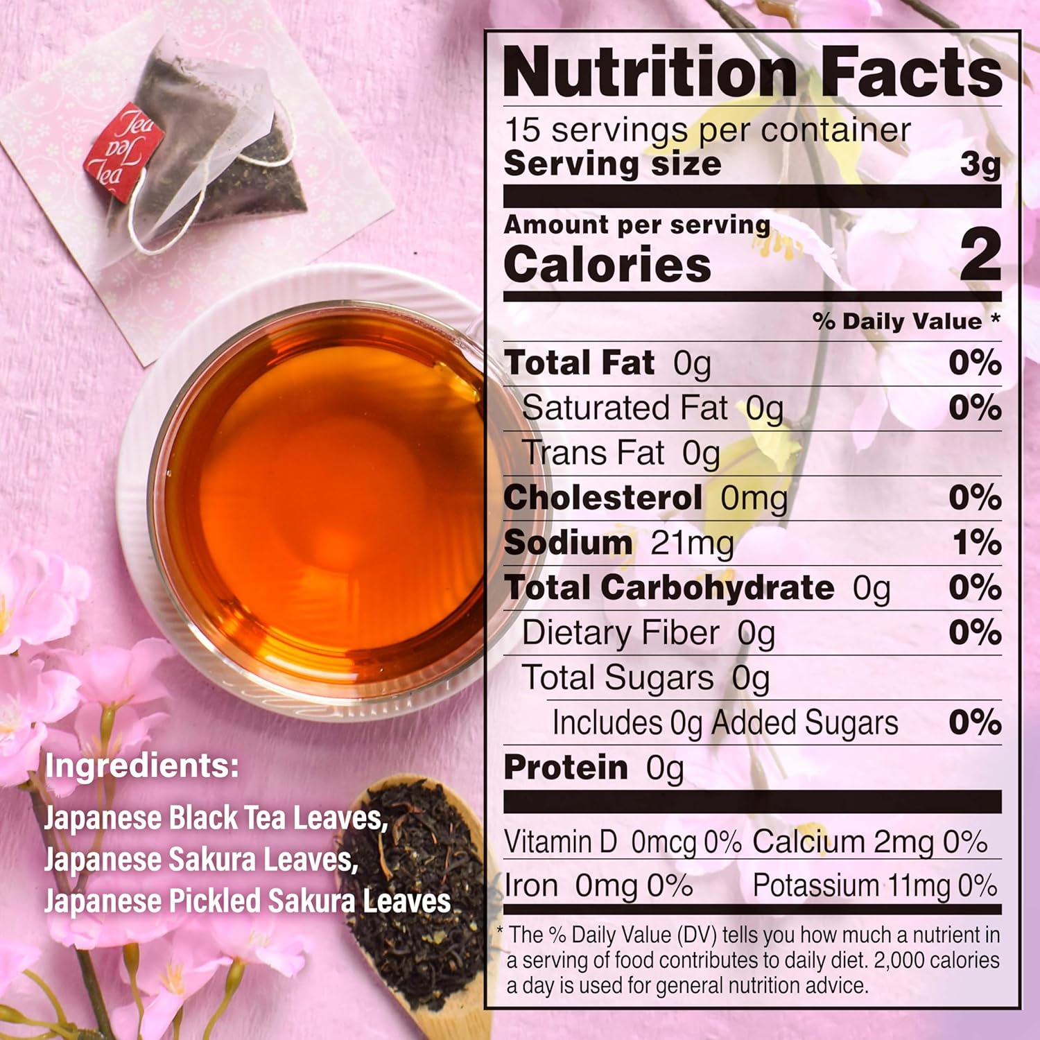 YAMASAN KYOTO UJI Sakura Japanese Loose Leaf Black Tea Bag 3G&times;15Bags,Cherry Blossom Flavored Tea, Blended with Cherry Leaves image number 5